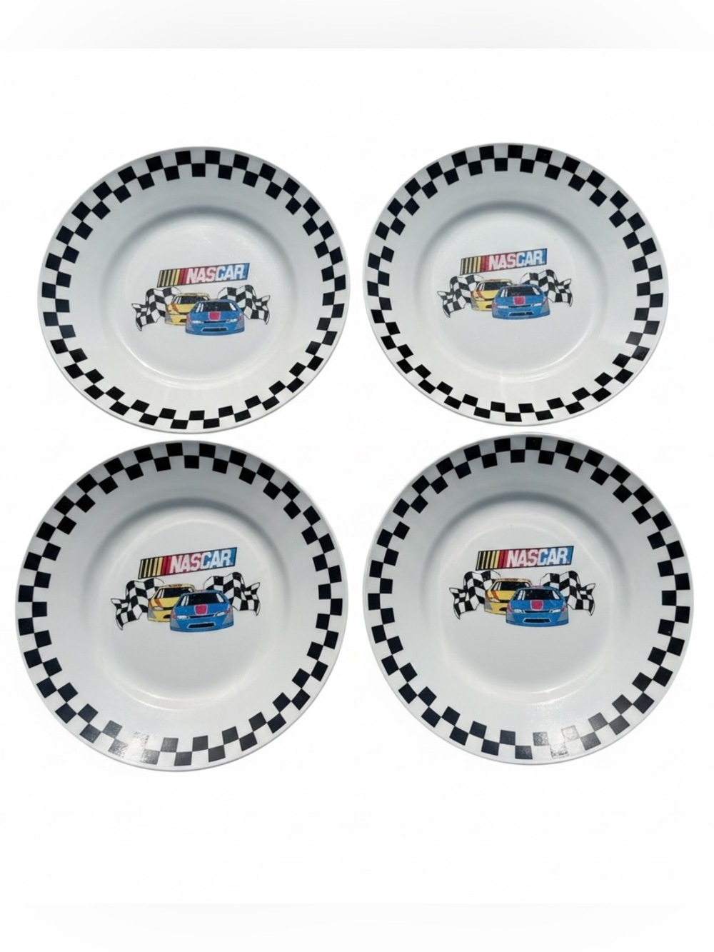 Vintage 2002 NASCAR Plate Set 4 Gibson Racing Checkered Flag Salad Plates Y2K